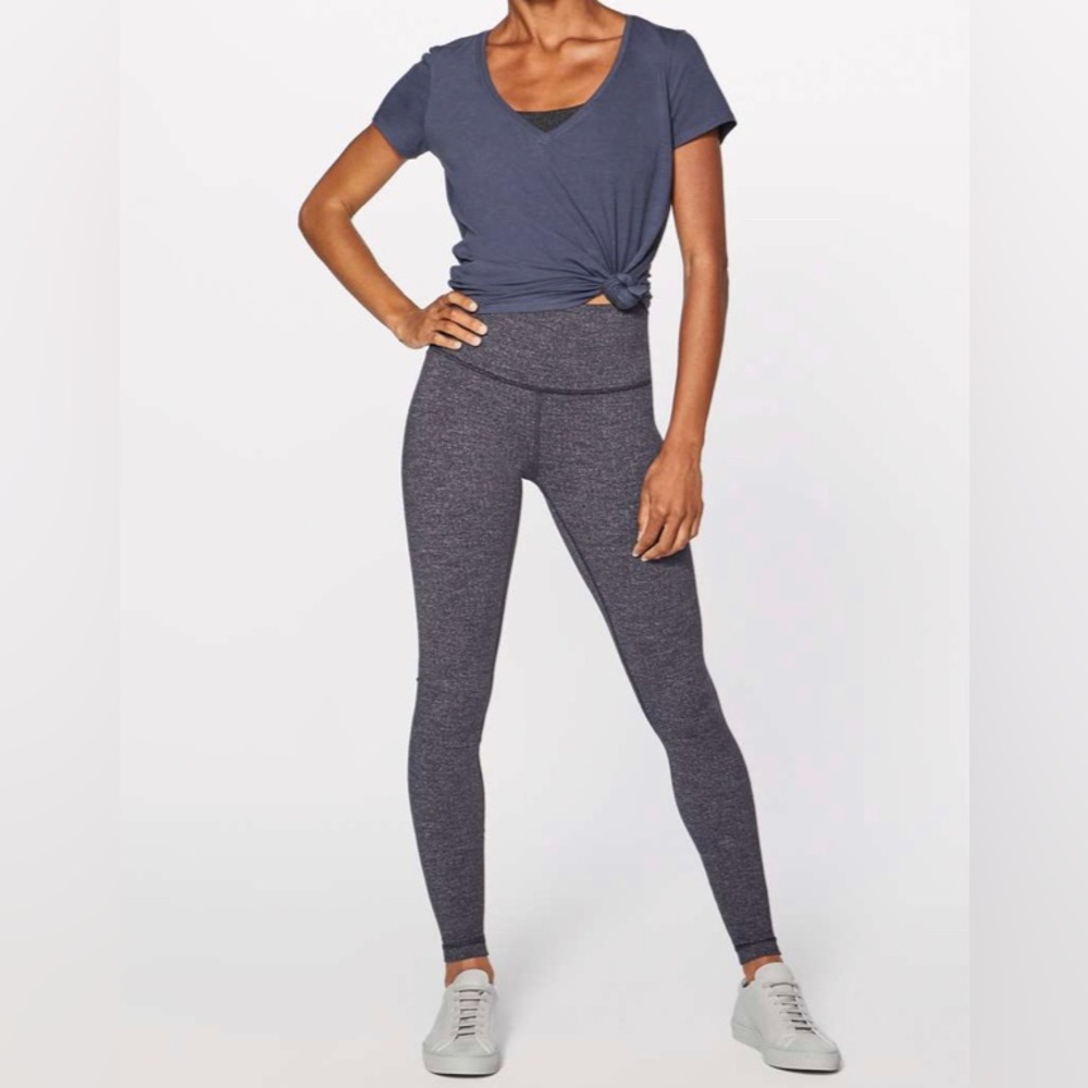 Lululemon Size 6 Wunder Under Tights Leggings Luon Variegated Knit Black